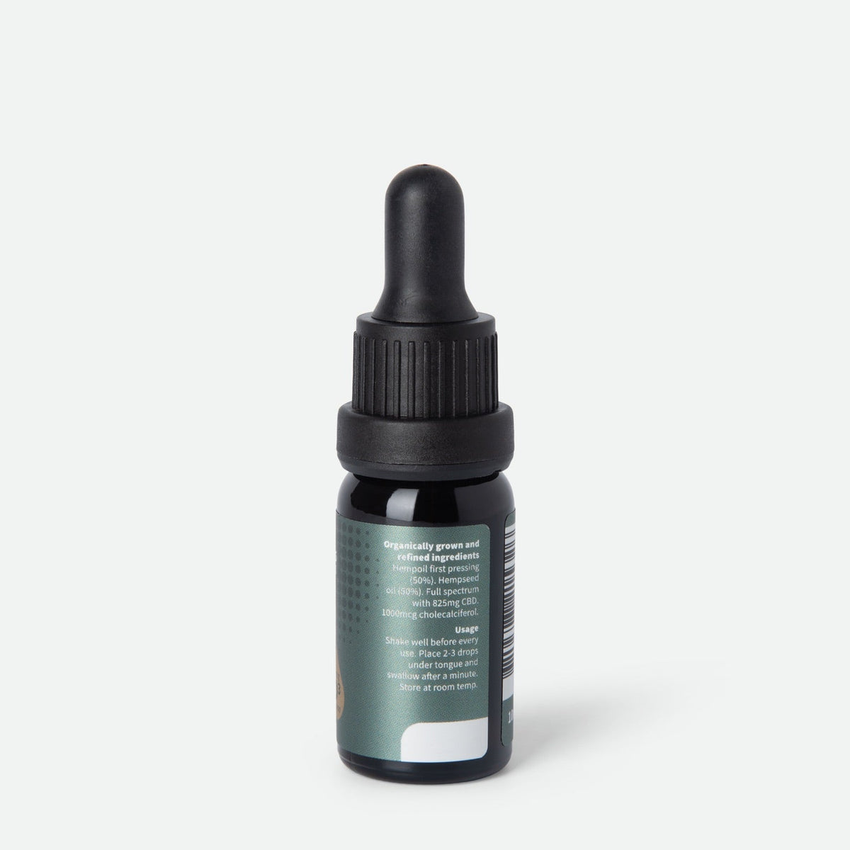 CBD Olie 8% met Vitamine D3 van Dutch Natural Healing, etiket achterkant 10 ml